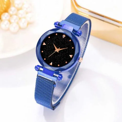 ILOZ New Stylish Designer Blue Dial Magnet Belt Watch for Girls Female Analog Quartz Watch - For Women