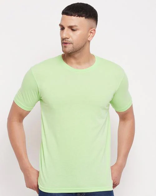 Lycos Men's SeaGreen Solid Cotton Single Round Neck T-Shirt