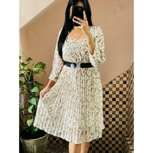 Pershoppe Women Fit and Flare White, Brown Dress