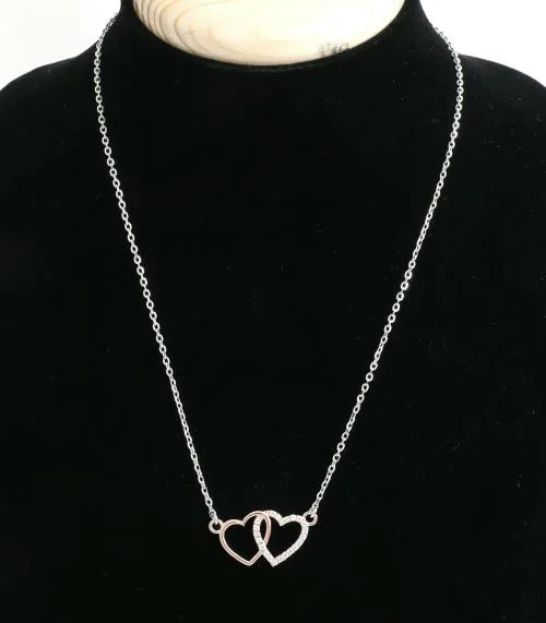 Sunbera 925 sterling silver chain with two heart shape pendant for women