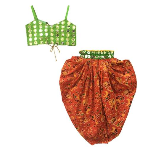 Aglare Girls Orange Embroidered Salwar Suit Sets 5-6 Y