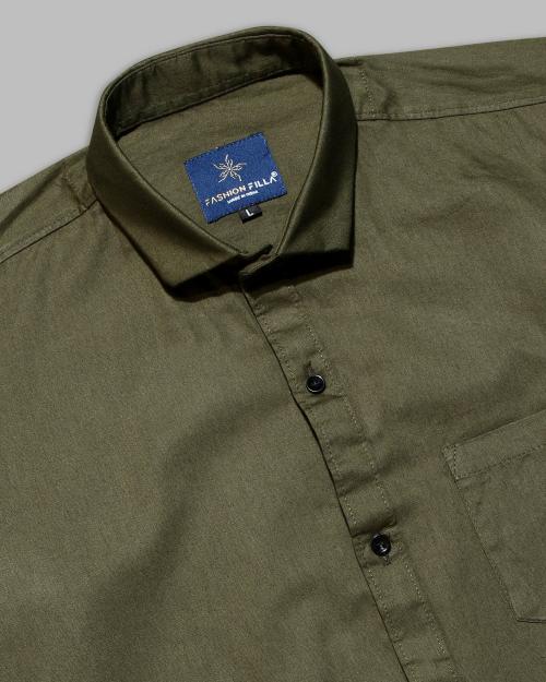 Jobber Plain Casual Green Shirt with Black Button for Men | Premium Cotton Shirt | Full Sleeves Slim Fit | Buy Stylish Plain Shirt Online Long Lasting Fabric
