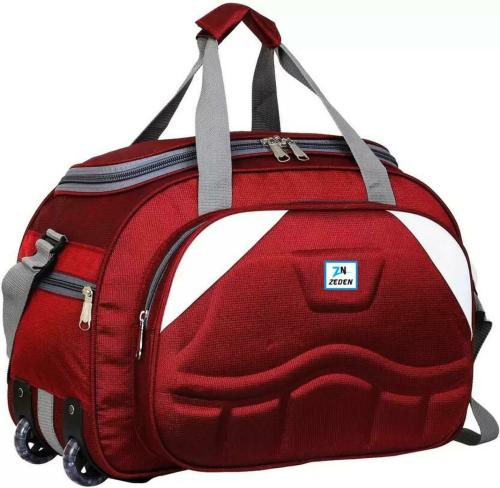 Zeden Red Nylon Duffel Bag With Wheels 55 L