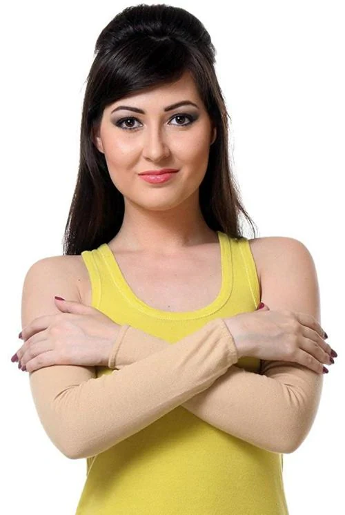 Cotson Women Skin Colour Fingerless Protective Summer Gloves