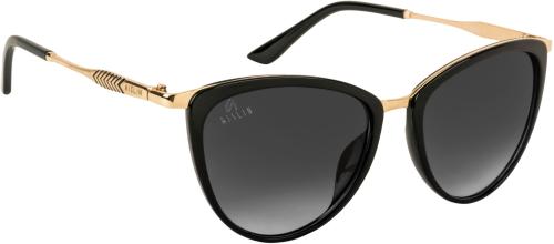 AISLIN UV Protected Cat eye Sunglasses for Women Stylish - (Grey Lens | Black-Gold Frame | Large Size)