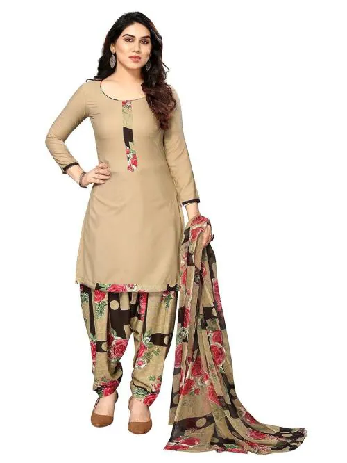 Sidhidata Women's Women's Crepe Printed Patiyala Salwar Suit Dress Material Suit Chiku, Red