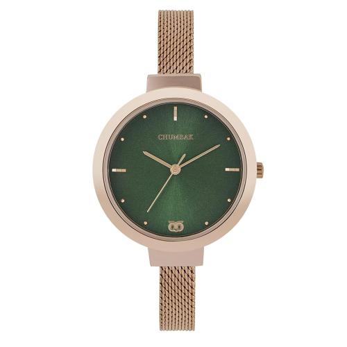 Chumbak Analog Green Dial Gold Strap Watch For Women