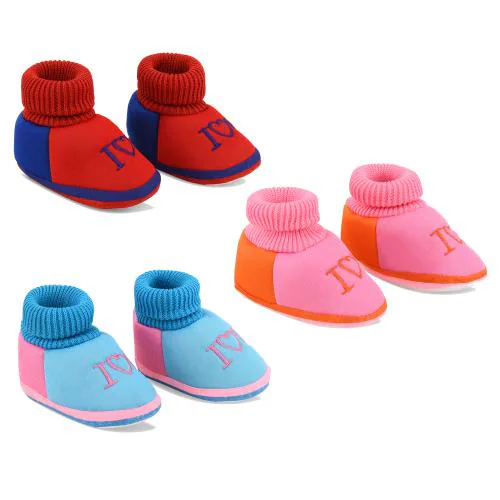 ONFEET Newborn Baby Shoes Booties, Combo Set Pack of 3 Skin Friendly Comfortable Baby Socks Shoes for 6-9 Months Baby Boys/Girls Color-Red, Pink & Sky Blue