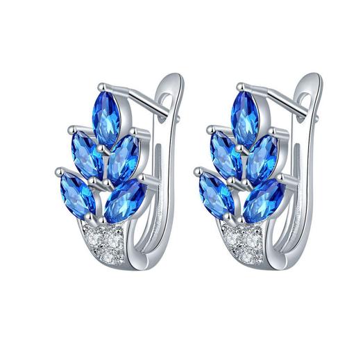 Yellow Chimes Rhodium Plated Crystals from Swarovski Leafy Fashion Crystal Clip On Earrings Blue for Girls and Women