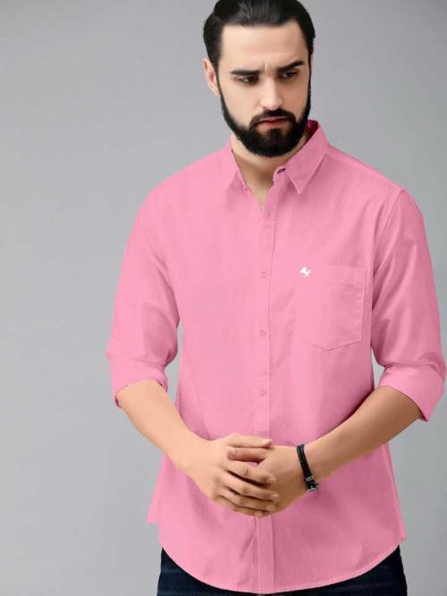 Bought First Men Pink Solid Pure Cotton Casual Shirt (M)