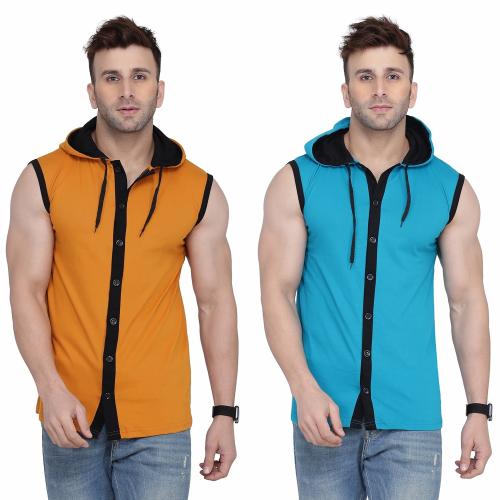 Lawful Casual Men Multicolor Solid Cotton Blend Hooded Neck T-shirt( Pack of 2)