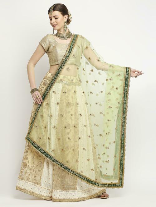 Dupatta Bazaar Women Light Green Embellished Net Dupatta