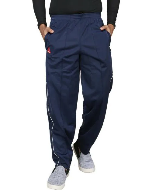 Carltron Men Dark Blue Solid Cotton Blend Track Pants