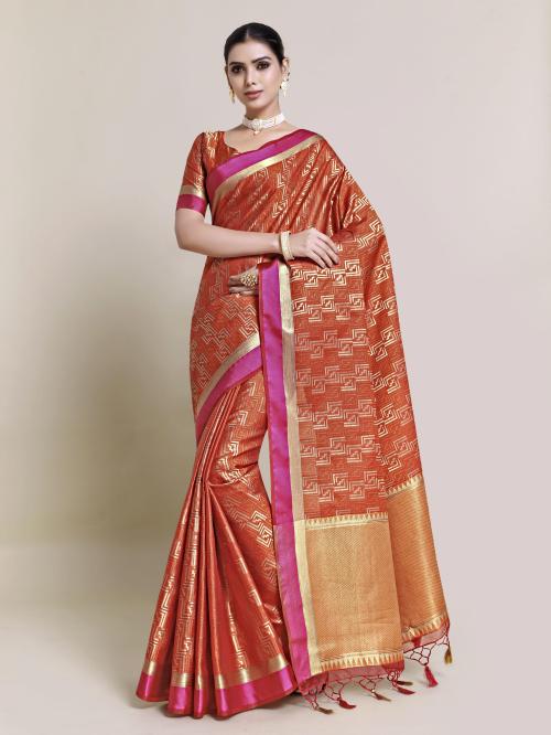 Mimosa Women Orange Art Silk Banarasi Saree
