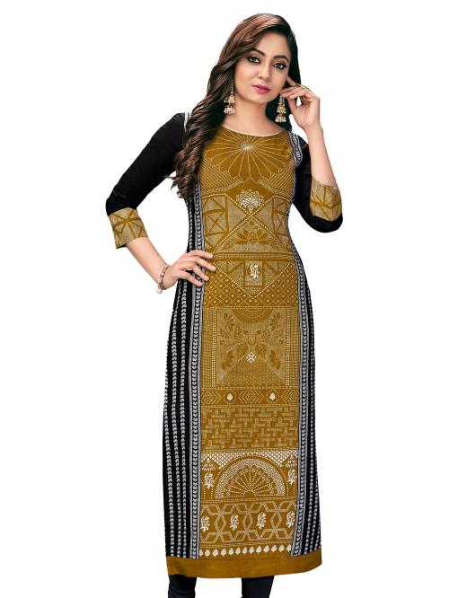 Jevi Prints Women's Pure Cotton Brown & Black Block Print Kurta