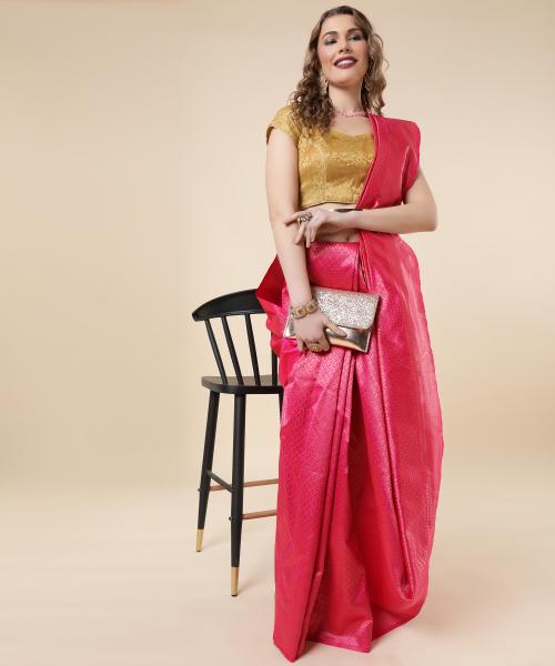 Areca Designer's Pretty Pink Color Copper Silk Blend Banarasi Silk Saree For Women
