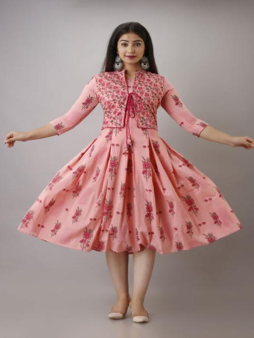 ftDiva Women Floral Pirnted Jacketed Kurti in Pink