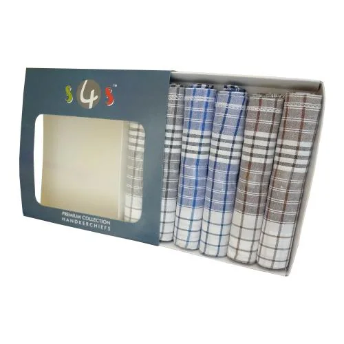 S4S Men's 100% Cotton Premium Handkerchiefs Box Packing (Light Colour Checks_46CM X 46CM_Pack of 6)