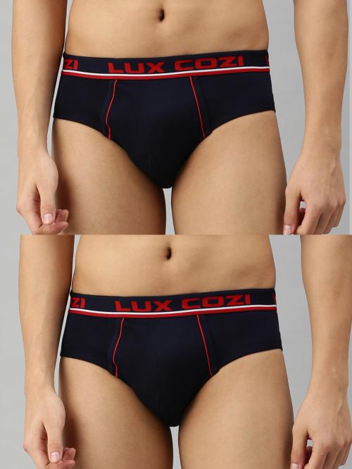 Lux Cozi Bigshot Men's Navy Solid Cotton Pack of 2 Briefs