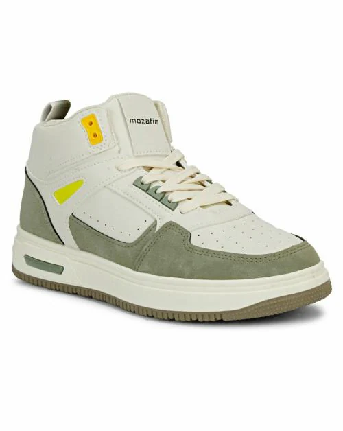 Mozafia CH MING PU Beige Green Lace up Sneakers For Men