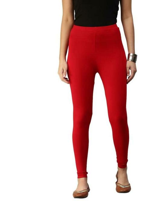 De Moza Womens Red Solid Viscose Ankle Length Leggings - M