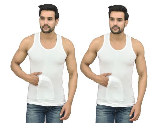 UNDERLOOP White Pocket Vest for Men Pack of 2 (Large)