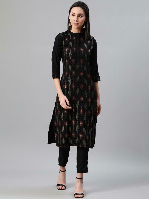Ziyaa Women's Black Printed Straight Kurti