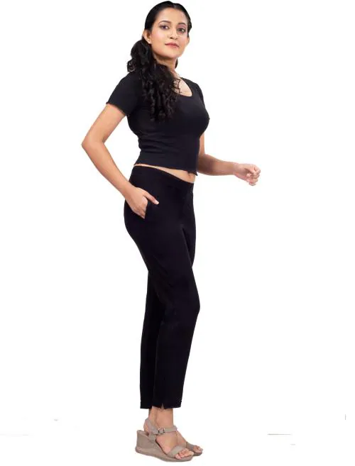 Imago Black Women Cotton Lycra Pencil Pant Kurti Pant /cigarette Pant suitable for formal and casual wear