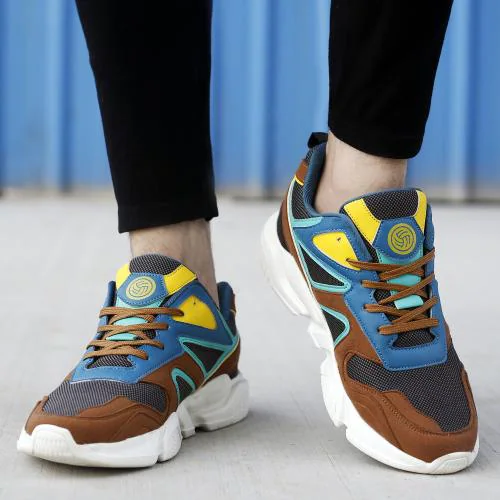 Bacca Bucci Men's Uproar Korean Street Style Low top Color Blocked Fashion Sneakers/Casual Shoes for Men Brown