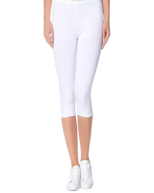 KCRUDRA Women Short Sport Capri Leggines for Gym Workout for Girls for Women |Women 3/4th Cotton Plain Capri 3/4 Capris Leggings for Women, Women's Slim Leggings (White)
