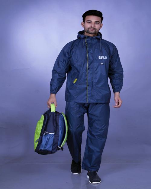 GOLD raincoat for men BLUE Men Waterproof Raincoat with Pants Polyester Reversible Double Layer Rain Coat For Men Bike Rain Suit Rain Jacket Suit Inner Mobile Pocket with Storage Bag