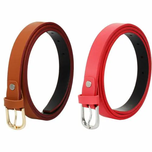 SIDEWOK Combo of Plain Casual Sleek Belts For Women/Girls (PINK AND TAN, 2)