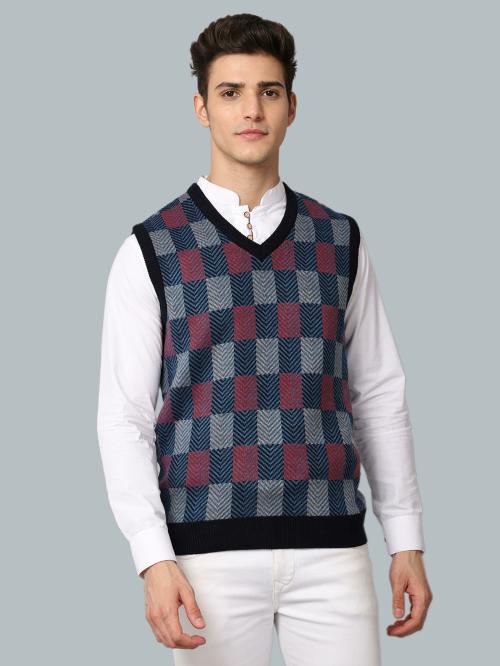 Venitian Men Computer Design V Neck Acrylic Blend Grey Sleeveless Sweater For Winter