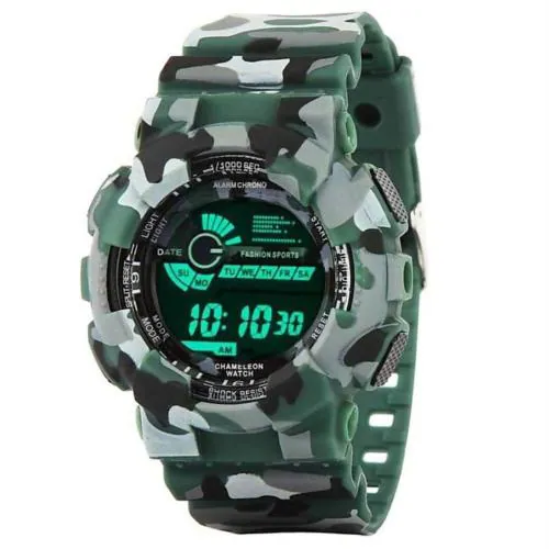 Crispy Digital Black Dial Green Strap Watch For Men