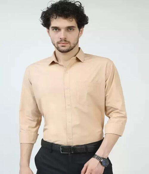 ABBBY Men Slim Fit Solid Spread Collar Formal Shirt-Size-XXL-Cream