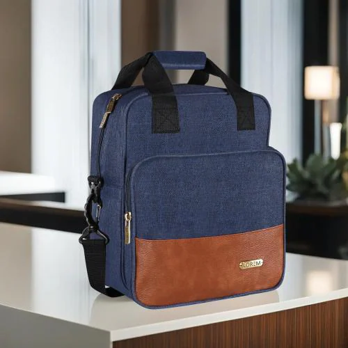 LOREM Blue Linen Textured Insulated Tiffin bag/Lunch Bag For Men & Women TB13