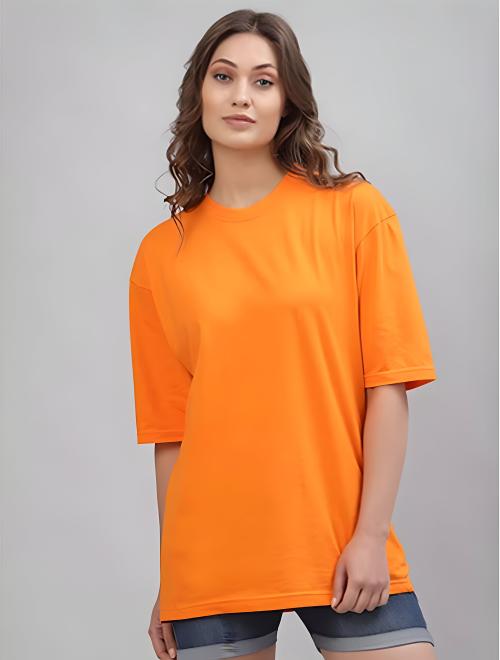 BE BEAS Solid Women Round Neck Orange T-Shirt ()