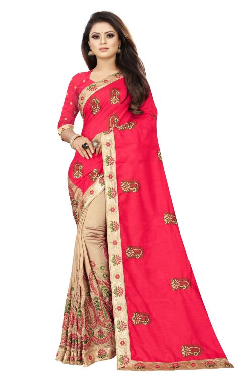 NINE SISTER Women Embroidered Silk Blend Saree