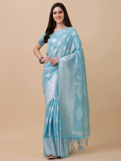 Rekha Maniyar Banarasi Blue Color Woven Design Saree for Women
