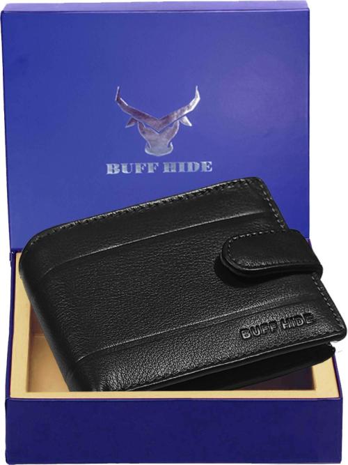 BUFFHIDE Black Genuine Leather RFID Wallet For Men (6 Card Slots)