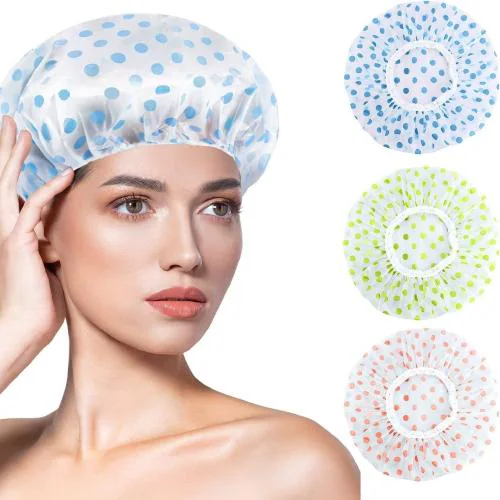 DJ FINDER Shower Cap, Reusable Shower Hat Bath Caps - Waterproof with Elastic Band Hair Hat for Men Women Ladies Spa Salon - 3 piece