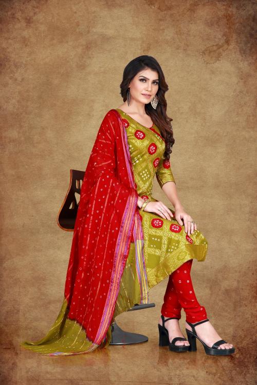 Divine International Trading Co Women's Cotton Blend Bandhani Tie And Dye Traditional Dress Material