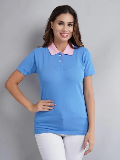 The Pashupati Impex Women Cotton Polo T-shirt Sky Colour