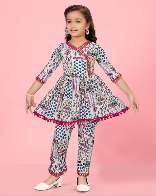 Aarika Girls White-Rani Colour Polyester Kurti Patiala Set