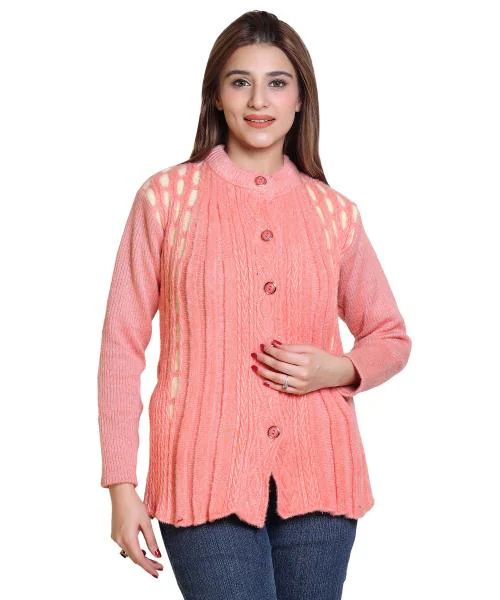 Buy HETESHE Women's Acro Wool Round Neck Pink Sweater with