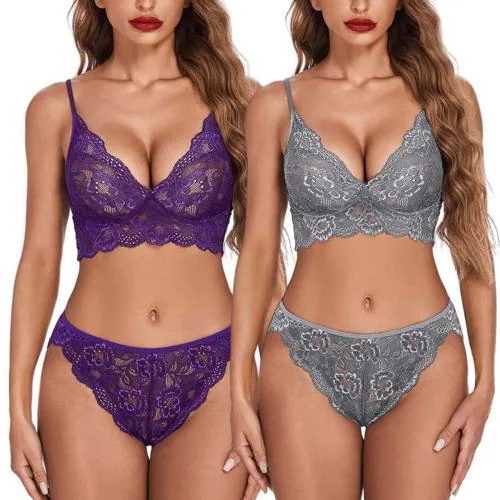 Arnoni women babydoll nightwear lace bra panty lingerie set | Women Babydoll Night Dress | Babydoll Dress | Babydoll Set | Women Babydoll Dress (Purple,Grey)