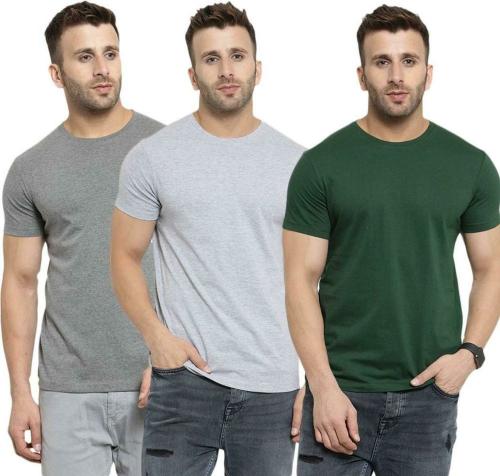 Damngud Men Multicolor Solid Pure Cotton T-Shirt - L (Pack of 3)
