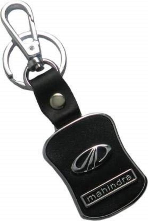 MorningVale Premium Key Chain Car Bike Black Leather Keychain Key Ring with Hook (Mahindra), Black