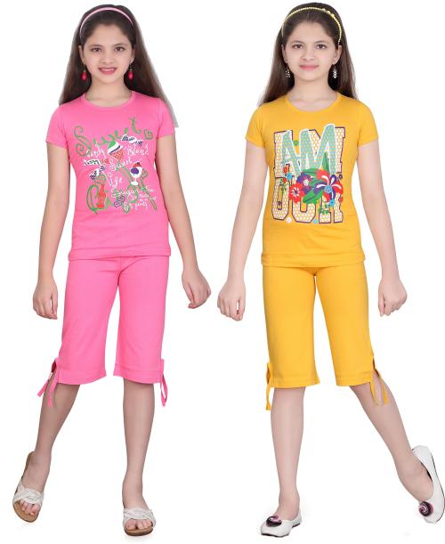 SINI MINI Half Sleeve Multicolor2 Girls Casual Pack of 2 Nightsuit