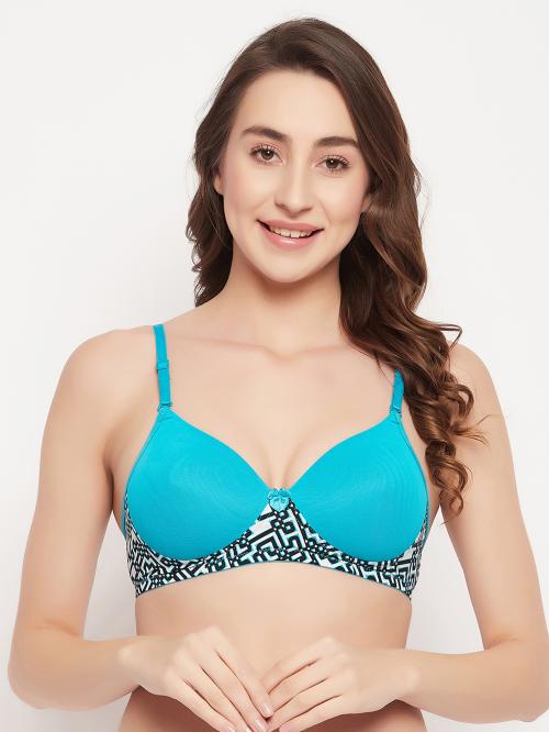 Clovia Turquoise Blue Solid Polyamide T-shirt Bra